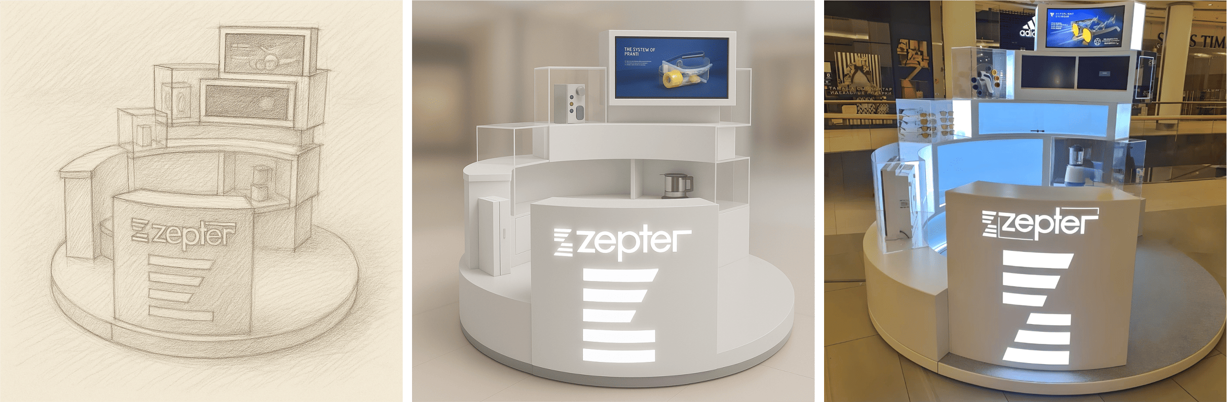 Zepter brand displays from 3D design to final installation in retail space