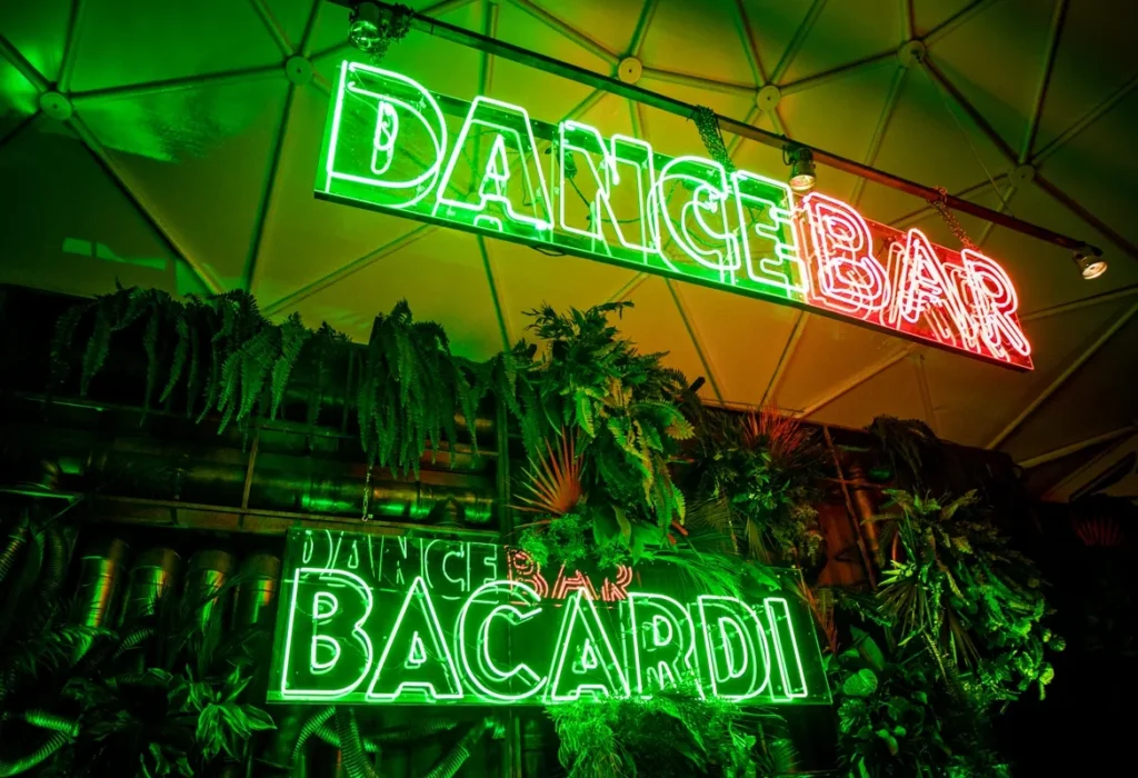 Custom neon sign for Bacardi – bar branding signage in a Texas nightclub